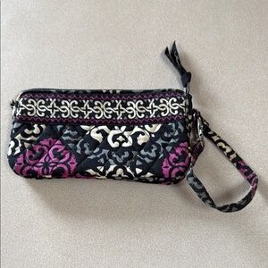 Vera Bradley Black and Pink Clutch with Damask and Bicycle Design